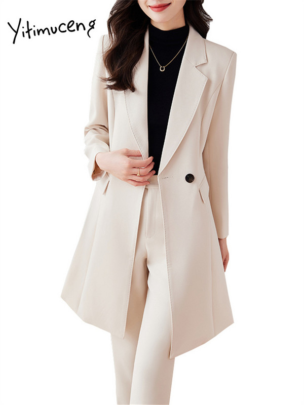 Yitimucengi õhukesed naiste ülikonnad, kontorikomplektid 2023, uus mood, pikkade varrukatega, allapoole kaelarihm, pikad bleiserid, vanad pükskostüümid