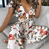 2 τμχ/Σετ Boho Outfits Γυναικείες φόρμες με ζωηρό χρώμα Κοντό μανίκι Κοντό Crop Top Loose μακρύ παντελόνι σετ δύο τεμαχίων Γυναικείες φόρμες