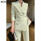 BGTEEVER Pantaloni vintage pentru femeie, cu mâneci lungi, blazer subțire, jachetă și pantaloni de costum cu talie înaltă, toamnă, set de pantaloni 2 piese pentru femei