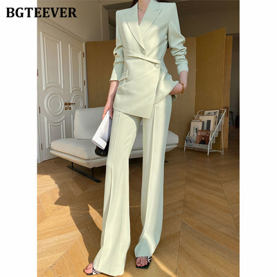 BGTEEVER Pantaloni vintage pentru femeie, cu mâneci lungi, blazer subțire, jachetă și pantaloni de costum cu talie înaltă, toamnă, set de pantaloni 2 piese pentru femei