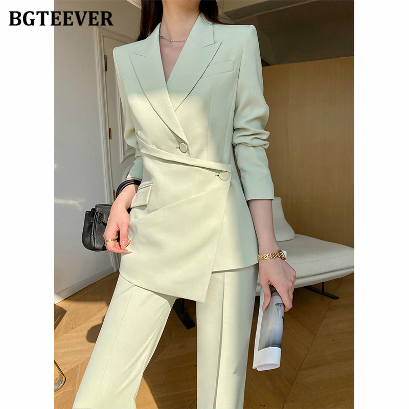BGTEEVER Pantaloni vintage pentru femeie, cu mâneci lungi, blazer subțire, jachetă și pantaloni de costum cu talie înaltă, toamnă, set de pantaloni 2 piese pentru femei