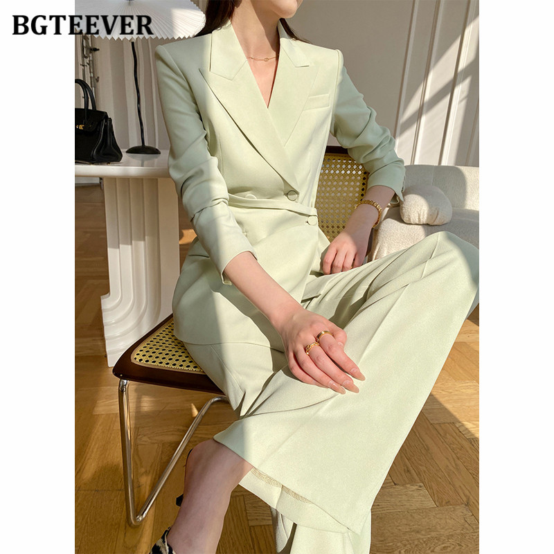 BGTEEVER Pantaloni vintage pentru femeie, cu mâneci lungi, blazer subțire, jachetă și pantaloni de costum cu talie înaltă, toamnă, set de pantaloni 2 piese pentru femei