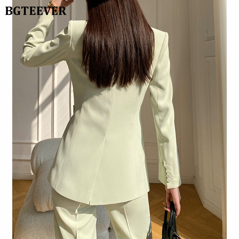 BGTEEVER Pantaloni vintage pentru femeie, cu mâneci lungi, blazer subțire, jachetă și pantaloni de costum cu talie înaltă, toamnă, set de pantaloni 2 piese pentru femei