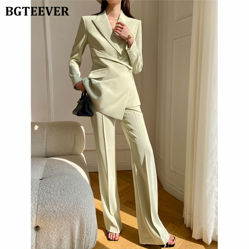 BGTEEVER Pantaloni vintage pentru femeie, cu mâneci lungi, blazer subțire, jachetă și pantaloni de costum cu talie înaltă, toamnă, set de pantaloni 2 piese pentru femei