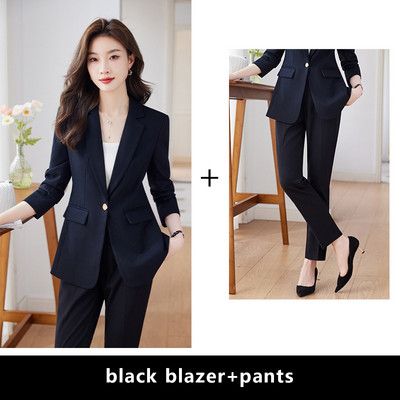 Yitimuceng Uredska ženska svečana odijela s hlačama Ženska jesen zima 2023. Novi korejski modni sako dugih rukava i komplet hlača od 2 komada