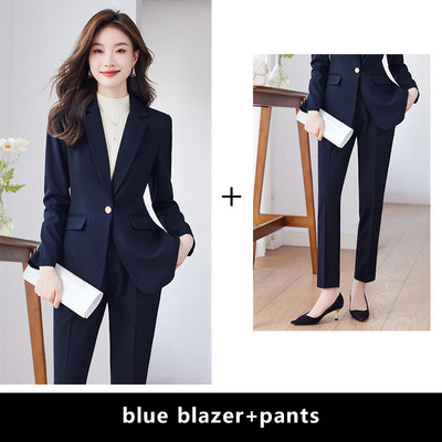 Yitimuceng Uredska ženska svečana odijela s hlačama Ženska jesen zima 2023. Novi korejski modni sako dugih rukava i komplet hlača od 2 komada