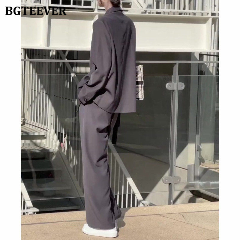 BGTEEVER stilīgs sieviešu žaketes komplekts ar garām piedurknēm šņorjakas un platas bikses, kostīmi sieviešu rudens bikškostīmi sieviešu tērpi