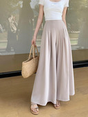 Női 2024 új tavaszi nyár széles szárú redőzött hosszú nadrág tömör, magas derékú, alkalmi női vékony, bő egyenes nadrág Egyszerűség
