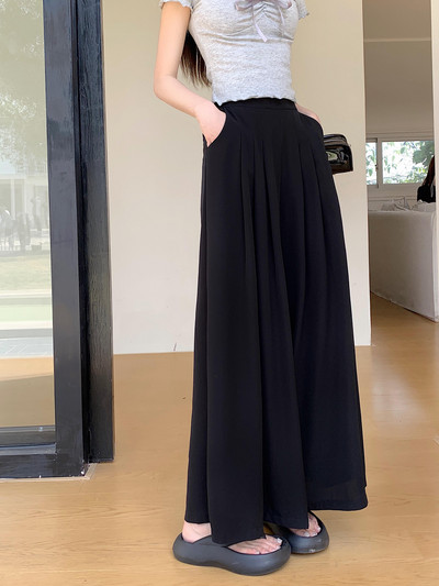 Női 2024 új tavaszi nyár széles szárú redőzött hosszú nadrág tömör, magas derékú, alkalmi női vékony, bő egyenes nadrág Egyszerűség