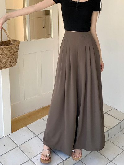 Női 2024 új tavaszi nyár széles szárú redőzött hosszú nadrág tömör, magas derékú, alkalmi női vékony, bő egyenes nadrág Egyszerűség