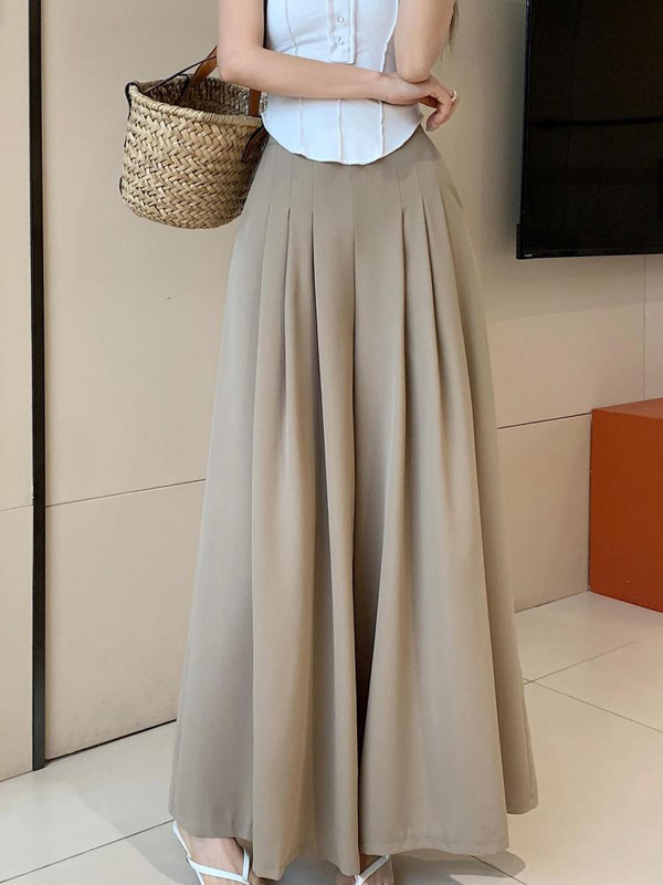 Női 2024 új tavaszi nyár széles szárú redőzött hosszú nadrág tömör, magas derékú, alkalmi női vékony, bő egyenes nadrág Egyszerűség