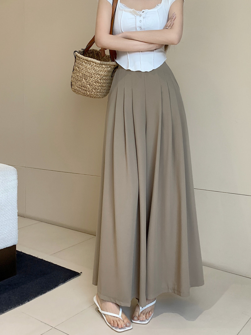Női 2024 új tavaszi nyár széles szárú redőzött hosszú nadrág tömör, magas derékú, alkalmi női vékony, bő egyenes nadrág Egyszerűség