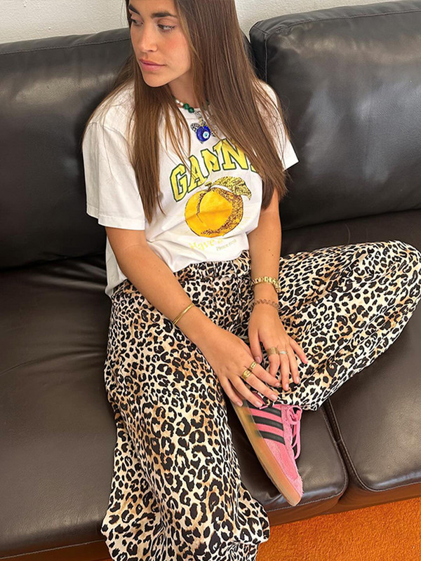 Vintage hlače s leopard uzorkom Ženske ležerne široke hlače na vezanje Ženska ljetna moda 2024. Ulična ženska odjeća za sve vrste