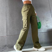 Pantaloni casual pentru femei, la modă, salopete solide, buzunare, cu talie înaltă, talie elastică, pantaloni cargo largi, îmbrăcăminte de stradă, pantaloni de înaltă calitate