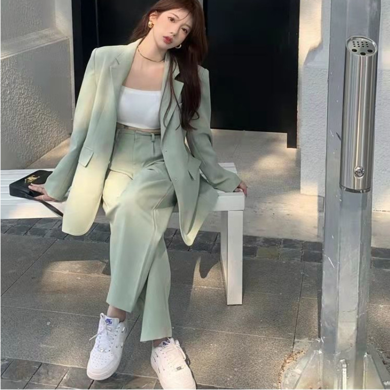 Ženski set od 2 hlače Baggy Outfits Y2k Streetwear Hlače Odijela Sako i zeleni dvodijelni kompleti Hlače za žene Elegantan casual D