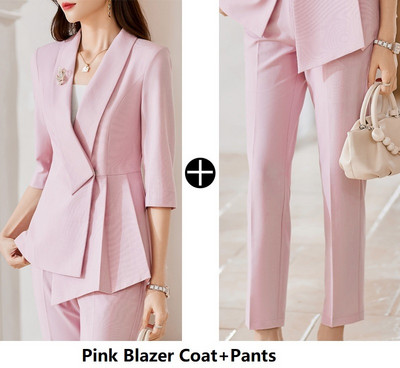 Elegantna ženska poslovna odijela s do pola rukava Proljeće Ljeto Dizajn formalnih uniformi Odijela s hlačama Profesionalni sakoi Komplet hlača S-4XL