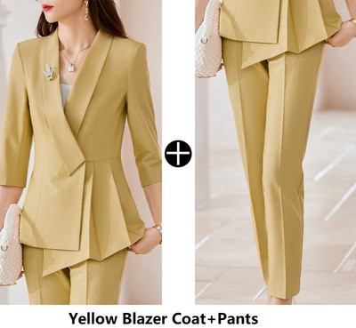 Elegantna ženska poslovna odijela s do pola rukava Proljeće Ljeto Dizajn formalnih uniformi Odijela s hlačama Profesionalni sakoi Komplet hlača S-4XL