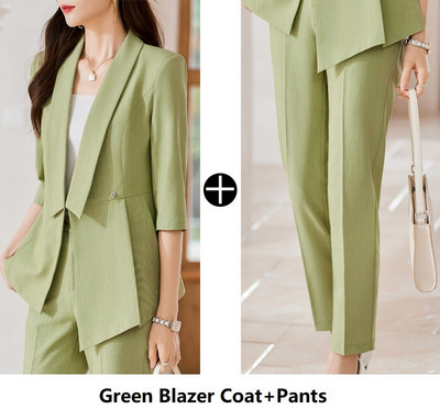 Elegantna ženska poslovna odijela s do pola rukava Proljeće Ljeto Dizajn formalnih uniformi Odijela s hlačama Profesionalni sakoi Komplet hlača S-4XL