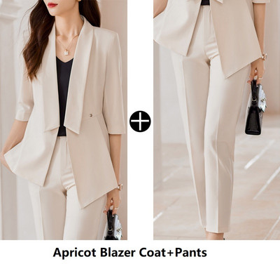 Elegantna ženska poslovna odijela s do pola rukava Proljeće Ljeto Dizajn formalnih uniformi Odijela s hlačama Profesionalni sakoi Komplet hlača S-4XL