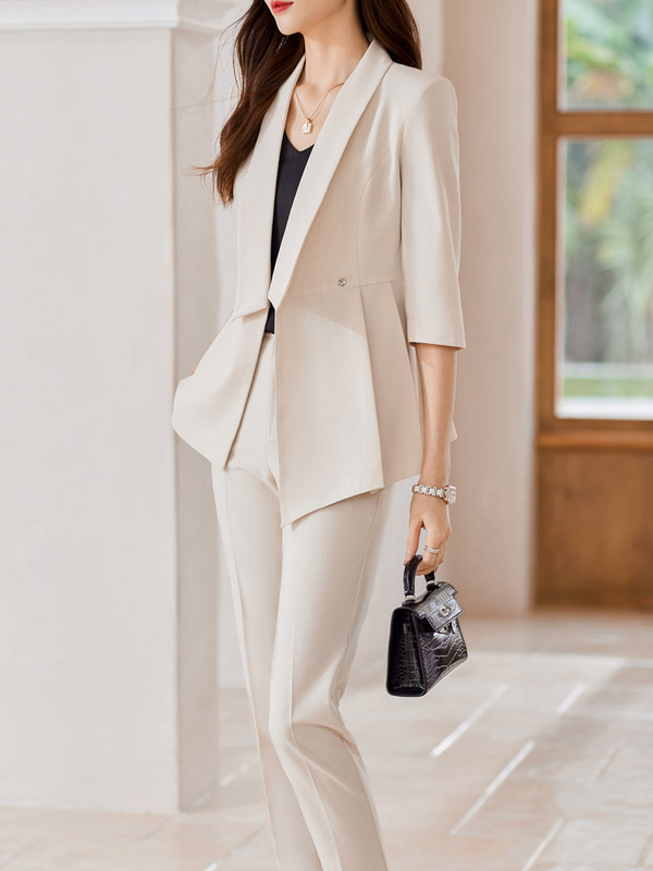 Elegantna ženska poslovna odijela s do pola rukava Proljeće Ljeto Dizajn formalnih uniformi Odijela s hlačama Profesionalni sakoi Komplet hlača S-4XL