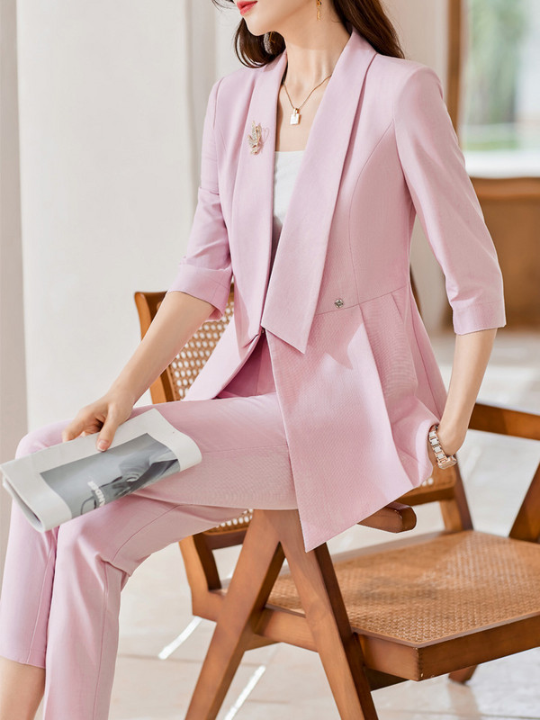 Elegantna ženska poslovna odijela s do pola rukava Proljeće Ljeto Dizajn formalnih uniformi Odijela s hlačama Profesionalni sakoi Komplet hlača S-4XL