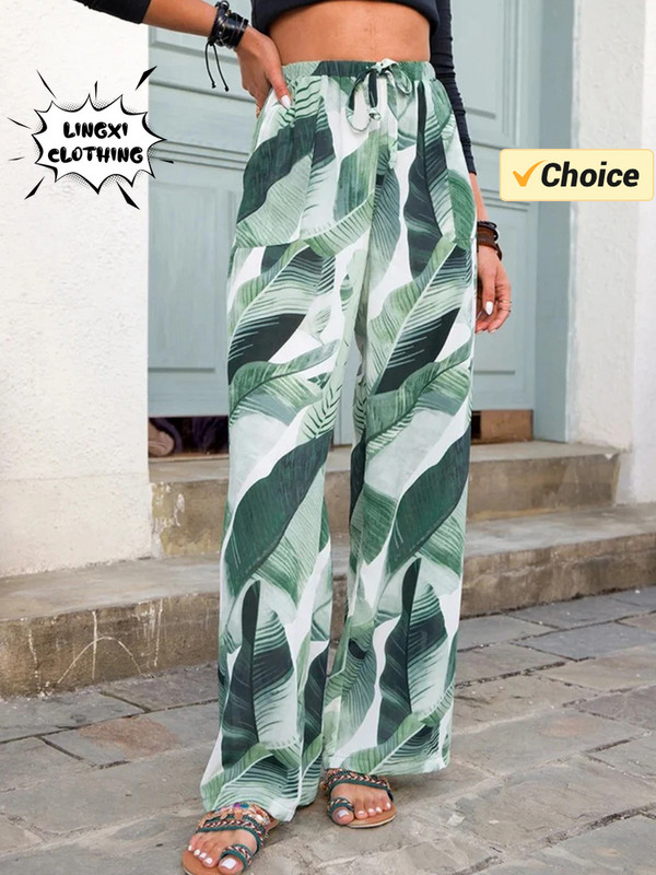 2024. gada vasaras modes jauni sporta sieviešu bikses, apdrukātas brīvdienu stila brīvā laika sieviešu bikses ar elastīgu jostasvietu, savilkšanas aukliņu