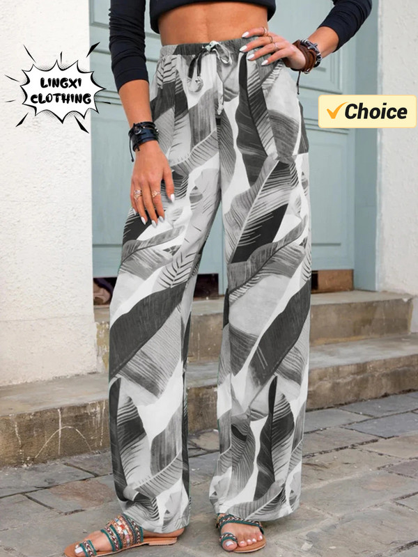 2024. gada vasaras modes jauni sporta sieviešu bikses, apdrukātas brīvdienu stila brīvā laika sieviešu bikses ar elastīgu jostasvietu, savilkšanas aukliņu