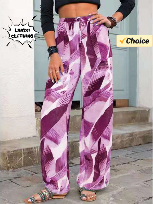 2024. gada vasaras modes jauni sporta sieviešu bikses, apdrukātas brīvdienu stila brīvā laika sieviešu bikses ar elastīgu jostasvietu, savilkšanas aukliņu