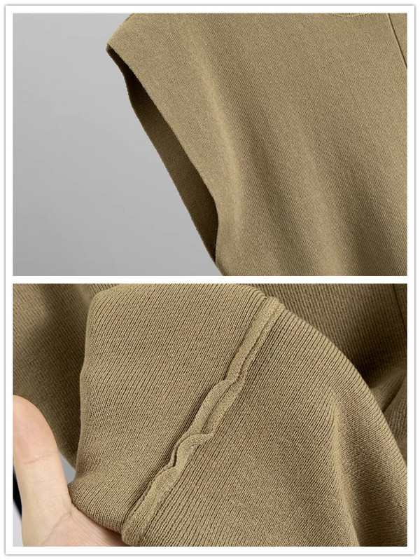 Koo kapuutsiga varrukateta kampsunid komplektid naiste suvised vabaaja jääsiidist kudumid T-topsid Ülikonnad Kõrge vöökohaga laiad püksid Conjunto