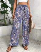 Ikdienas Boho pludmales brīvdienu bikses sievietēm, modes apdrukātas, brīvas biroja bikses, platas sieviešu bikses, elastīgas jostasvietas bikses, 2023. gada vasara
