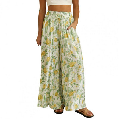 Platas bikses brīvi pieguļošs elastīgs viduklis, neizbalējošs, elpojošs viegls tērps vasaras sievietēm ar ananāsu apdruku