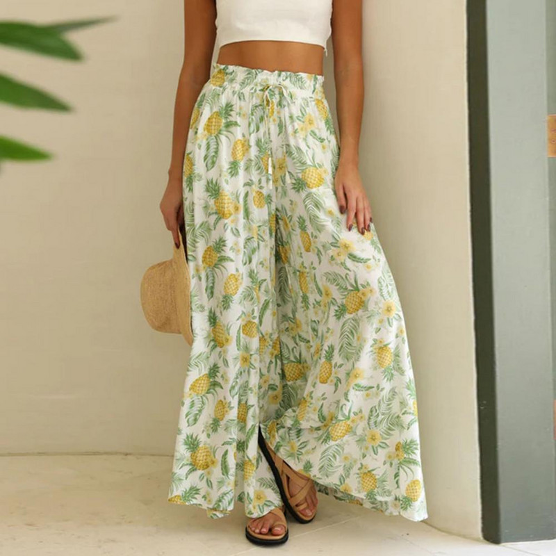 Platas bikses brīvi pieguļošs elastīgs viduklis, neizbalējošs, elpojošs viegls tērps vasaras sievietēm ar ananāsu apdruku