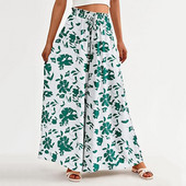 Sieviešu bikses ar platu kāju ar augstu vidukli Elastīgas apdrukātas Palazzo bikses ar kabatām jostasvietas aukliņu ikdienišķas atpūtas bikses