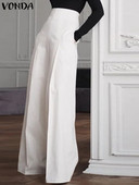 Suvised naiste elegantsed kontoripüksid VONDA 2023 Mood kõrge vöökohaga laia säärega püksid Tõmblukk vabaaja soliidne Pantalon Long Palazzo
