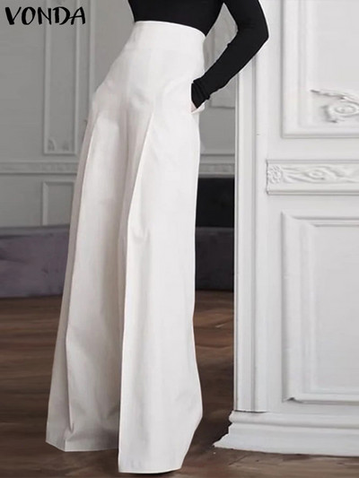 Suvised naiste elegantsed kontoripüksid VONDA 2023 Mood kõrge vöökohaga laia säärega püksid Tõmblukk vabaaja soliidne Pantalon Long Palazzo