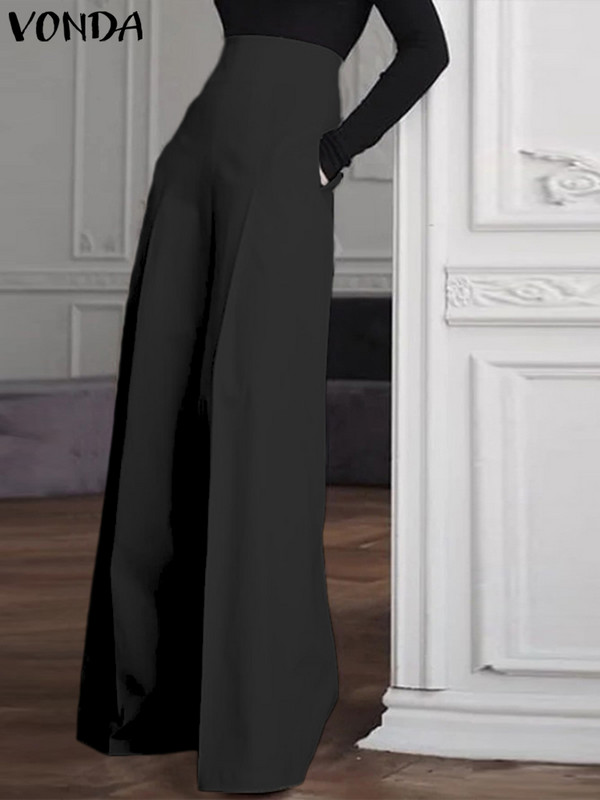 Suvised naiste elegantsed kontoripüksid VONDA 2023 Mood kõrge vöökohaga laia säärega püksid Tõmblukk vabaaja soliidne Pantalon Long Palazzo