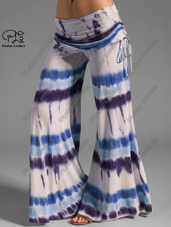 PLstar Cosmos Γυναικεία Plus Size Tie Dye print Παντελόνι με φαρδιά πόδι Ζώνη διπλωμένο πάνω από ελαστική μέση μακριά παντελόνια καθημερινά Casual 1