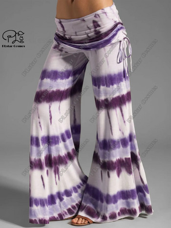 PLstar Cosmos Γυναικεία Plus Size Tie Dye print Παντελόνι με φαρδιά πόδι Ζώνη διπλωμένο πάνω από ελαστική μέση μακριά παντελόνια καθημερινά Casual 1