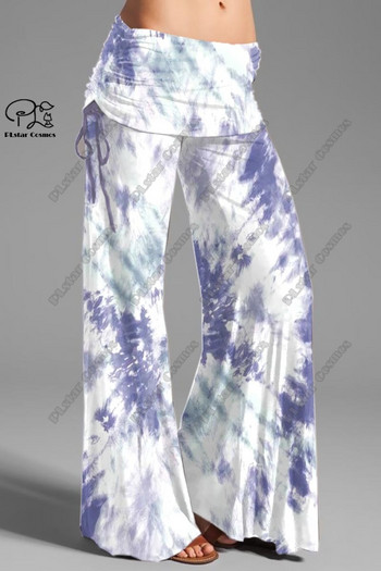 PLstar Cosmos Γυναικεία Plus Size Tie Dye print Παντελόνι με φαρδιά πόδι Ζώνη διπλωμένο πάνω από ελαστική μέση μακριά παντελόνια καθημερινά Casual 1