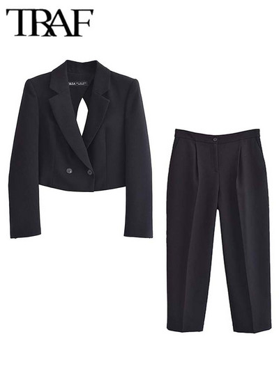 TRAF pahkluupükste komplektid naistele, 2-osaline moodne avav disain, bleisermantel, naiste ülikond, uus kaheosaline komplekt, naiste komplekt