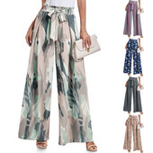 Suvised laia säärega püksid naistele Mugavad Flowy Palazzo püksid vabaaja lipsusõlmega kõrge vöökohaga püksid lahtised Boho rannapüksid штаны