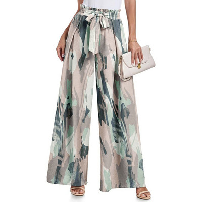 Suvised laia säärega püksid naistele Mugavad Flowy Palazzo püksid vabaaja lipsusõlmega kõrge vöökohaga püksid lahtised Boho rannapüksid штаны