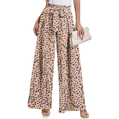 Suvised laia säärega püksid naistele Mugavad Flowy Palazzo püksid vabaaja lipsusõlmega kõrge vöökohaga püksid lahtised Boho rannapüksid штаны