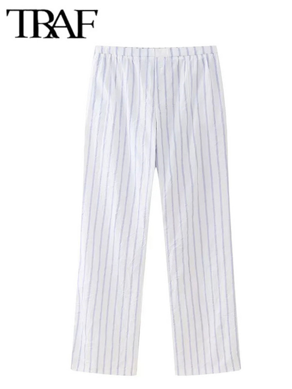 TRAF triibuline pidžaama stiilis pükste komplektid naistele, 2 osa, 2024, uus moodne triibuline püksid, naiste ülikond, kaheosaline komplekt, naiste komplekt