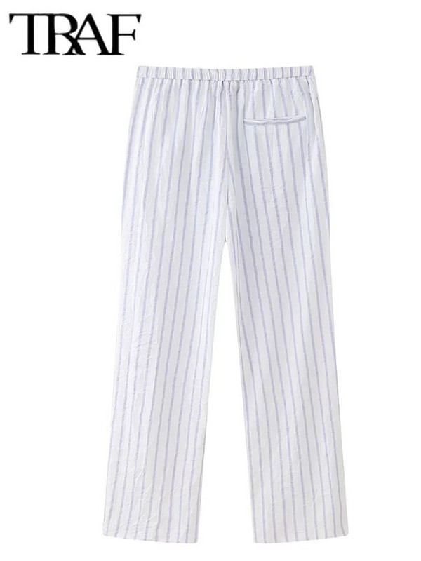 TRAF triibuline pidžaama stiilis pükste komplektid naistele, 2 osa, 2024, uus moodne triibuline püksid, naiste ülikond, kaheosaline komplekt, naiste komplekt