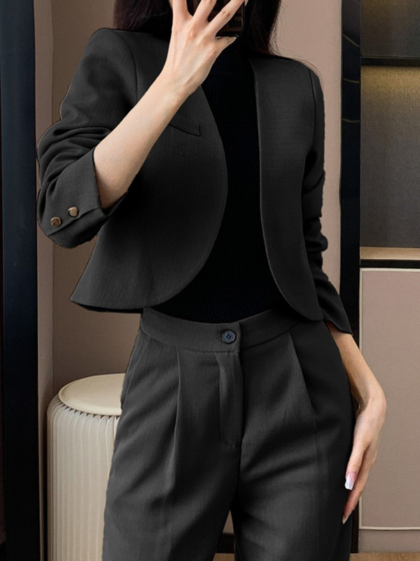 Uus kevadine naiste bleiser, kaheosaline komplekt kontoris Slim Crop jakid laia säärega püksid, naiste komplektid, stiilsed püksid, ülikond, riided