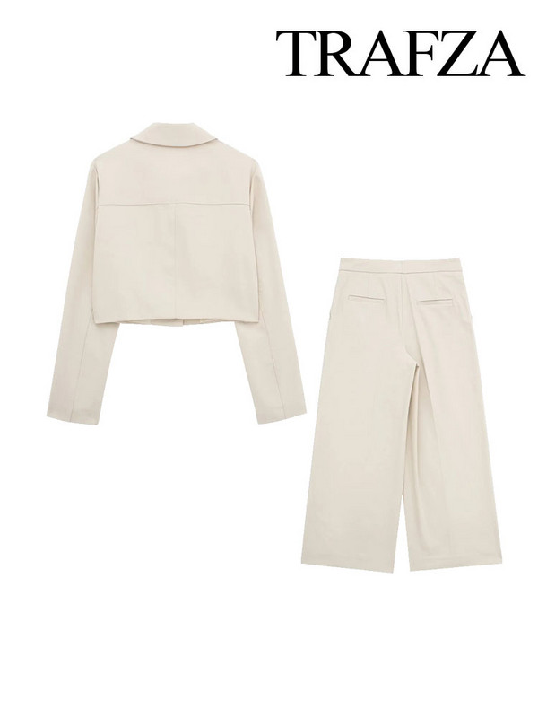TRAFZA kevadine naiste mood üherealine jakk kontori lühike bleiser + elegantne naiste kõrge vöökoha lukuga vabaaja pükskostüüm