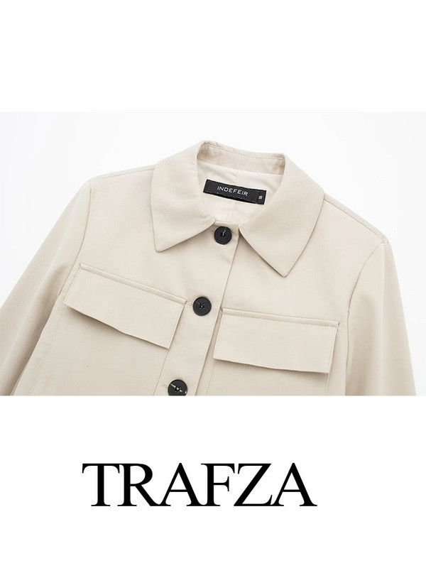 TRAFZA kevadine naiste mood üherealine jakk kontori lühike bleiser + elegantne naiste kõrge vöökoha lukuga vabaaja pükskostüüm
