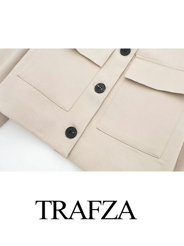 TRAFZA kevadine naiste mood üherealine jakk kontori lühike bleiser + elegantne naiste kõrge vöökoha lukuga vabaaja pükskostüüm