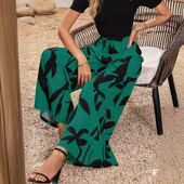 Ležerne hlače širokih nogavica s printom Ženske modne ulične hlače s visokim strukom Jednostavne hlače Ženske boho široke široke sve odgovarajuće hlače Crne